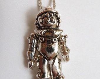 Sterling Silver Moveable Raggedy Andy Jointed Necklace