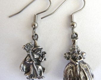 Sterling Silver Wizard of Oz Wicked Witch and Glinda Earrings