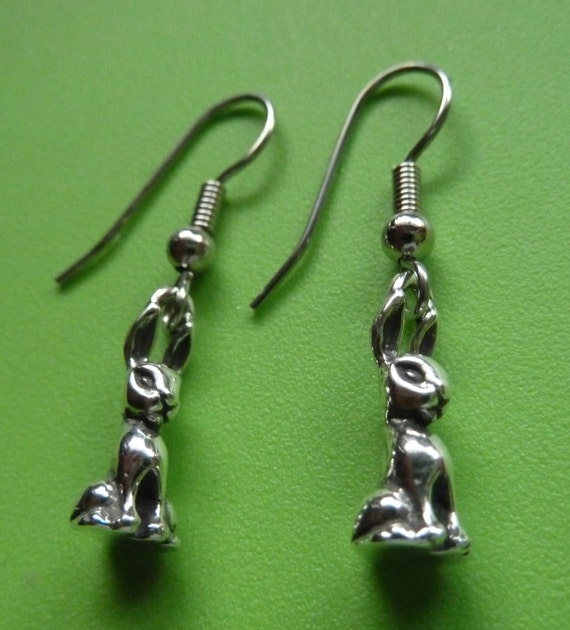 Sterling Silver Small Bunny Rabbit Earrings-dangle Earrings