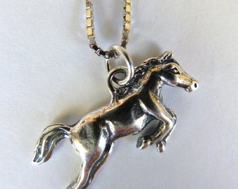 Sterling Silver Small Leaping Horse Necklace