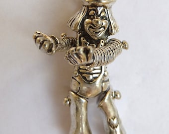 Sterling Silver Jointed Articulated Moveable Clown Necklace