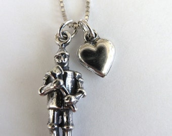 Tinman-Necklace-Tin Woodsman Necklace-Wizard of Oz-Oz Jewelry-Tinman with Heart Pendant-Whimsical Jewelry-Sterling Silver