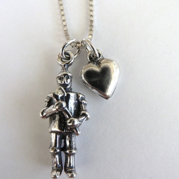 Tinman-Necklace-Tin Woodsman Necklace-Wizard of Oz-Oz Jewelry-Tinman with Heart Pendant-Whimsical Jewelry-Sterling Silver