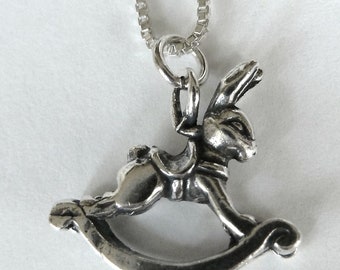 Sterling Silver Small Rocking Bunny Rabbit Necklace