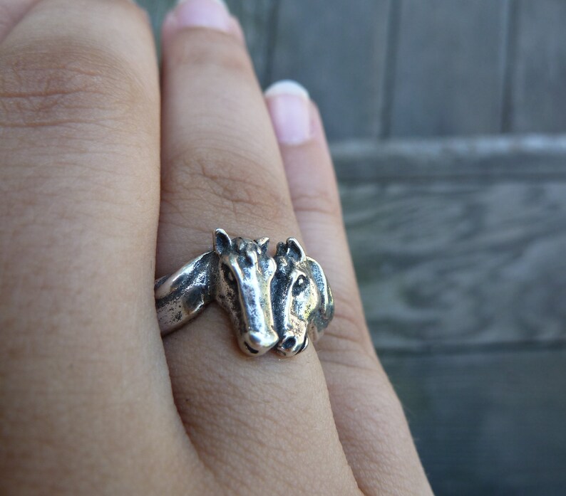 Sterling Silver Two Horse Head Ring image 3