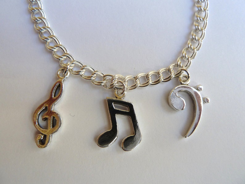 Sterling Silver Music Charm Bracelet With Treble Clef Bass Etsy