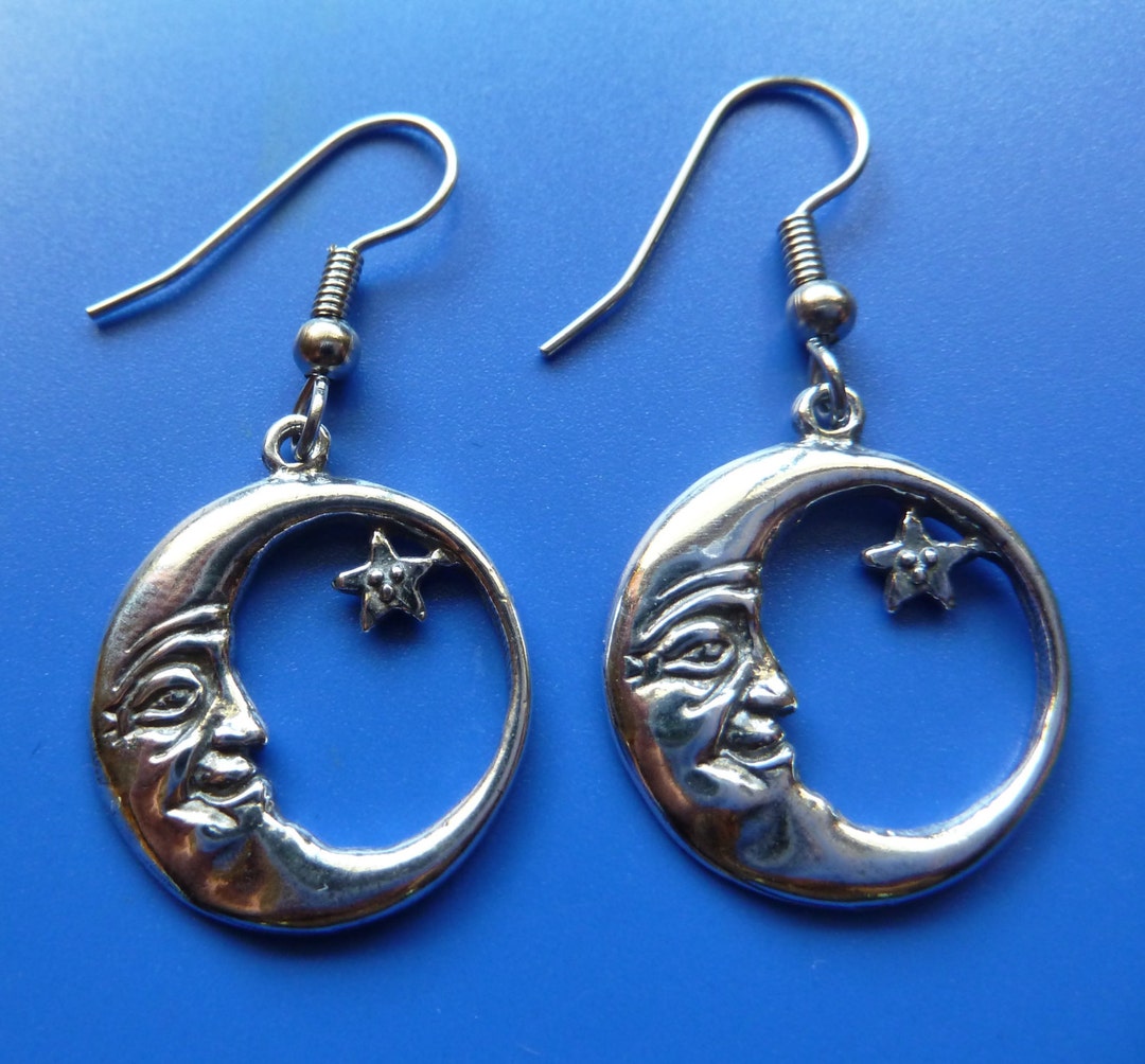 Sterling Silver Moon and Star Earringsman in the Moondangle Earrings