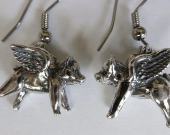 Sterling Silver Flying Pig Earrings