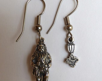 Sterling Silver Wizard of Oz Cowardly Lion and Medal of Courage Earrings