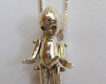 Sterling Silver Kewpie Doll Necklace Articulated Moveable Jointed