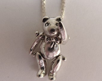 Sterling Silver Small Moveable Jointed Teddy Bear Necklace