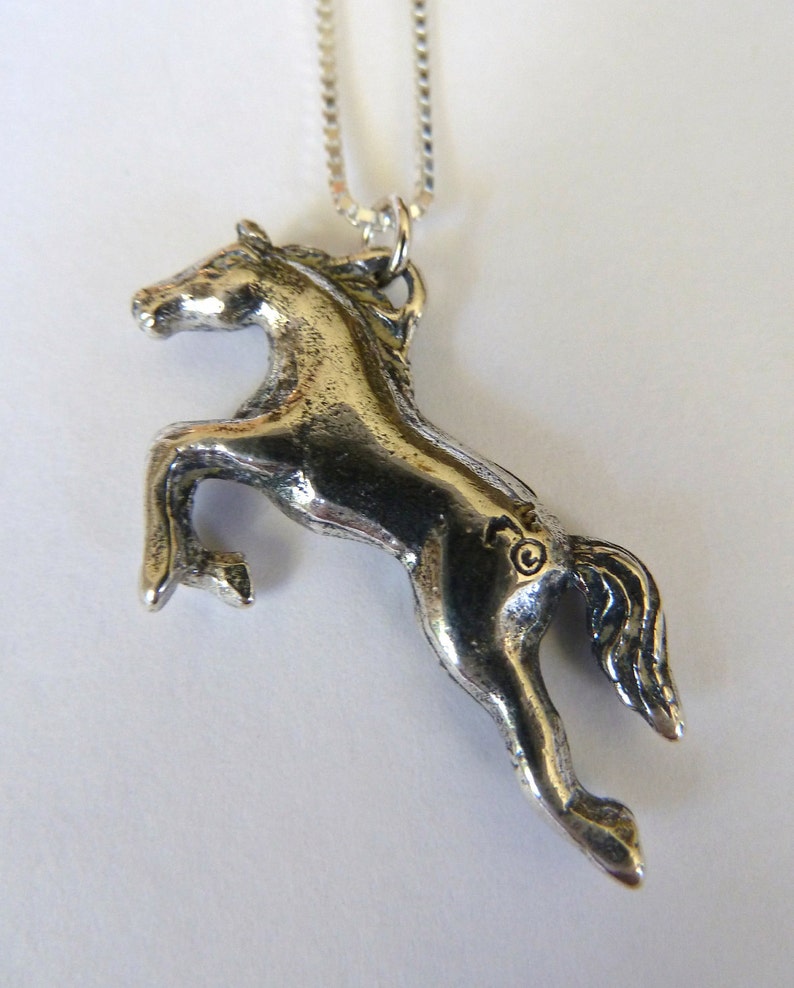 Sterling Silver Large Leaping Horse Necklace image 2