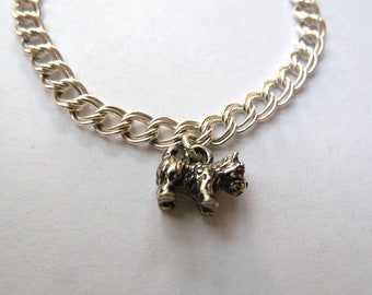 Sterling Silver Terrier Dog Charm on Sterling Silver Starter Charm Bracelet with Lobster Clasp