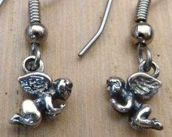 Teeny Tiny Sterling Silver Angel Cherub Earrings