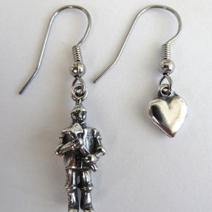 Sterling Silver Wizard of Oz Tinman and Heart Oz Earrings zdjęcie 1