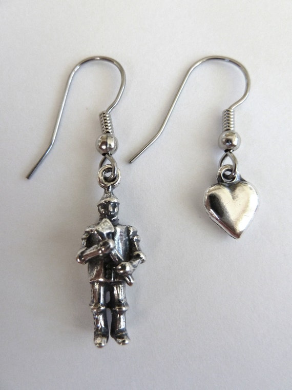 Sterling Silver Wizard of Oz Tinman and Heart Oz Earrings