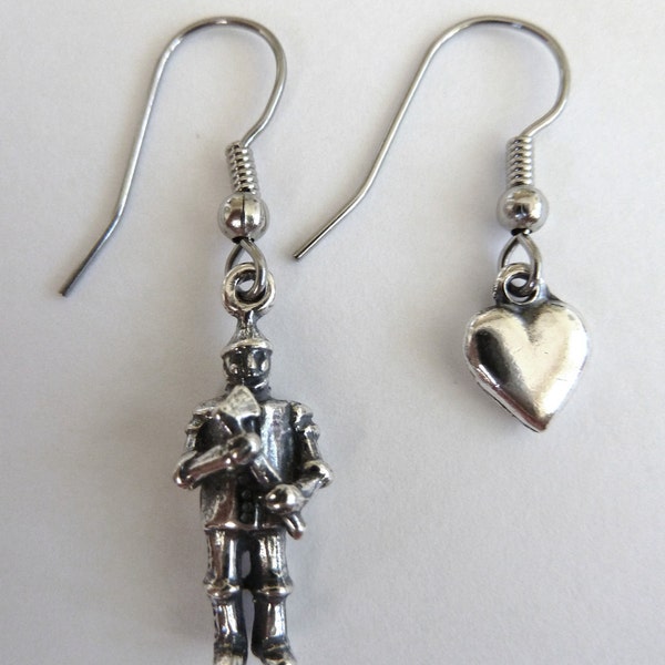 Sterling Silver Wizard of Oz Tinman and Heart Oz Earrings