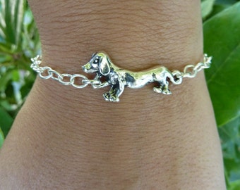 Bracelet pour chien teckel en argent sterling-Weiner Dog-Bracelet Hot Dog-Bracelet Doxie-Design original