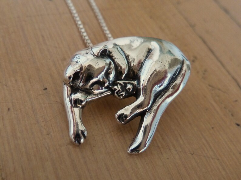 Sterling Silver Sleeping Cat Necklace Etsy