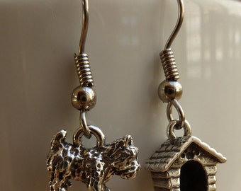 Sterling Silver Toto Dog and Dog House Earrings