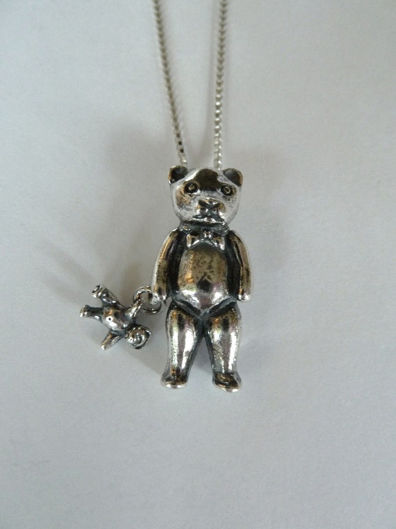 Sterling Silver Large Teddy Bear Holding Teddy Bear Necklace - Etsy Denmark