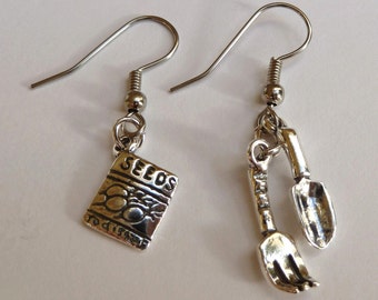 Sterling Silver Gardening Cultlivator Shovel and Seed Packet Earrings