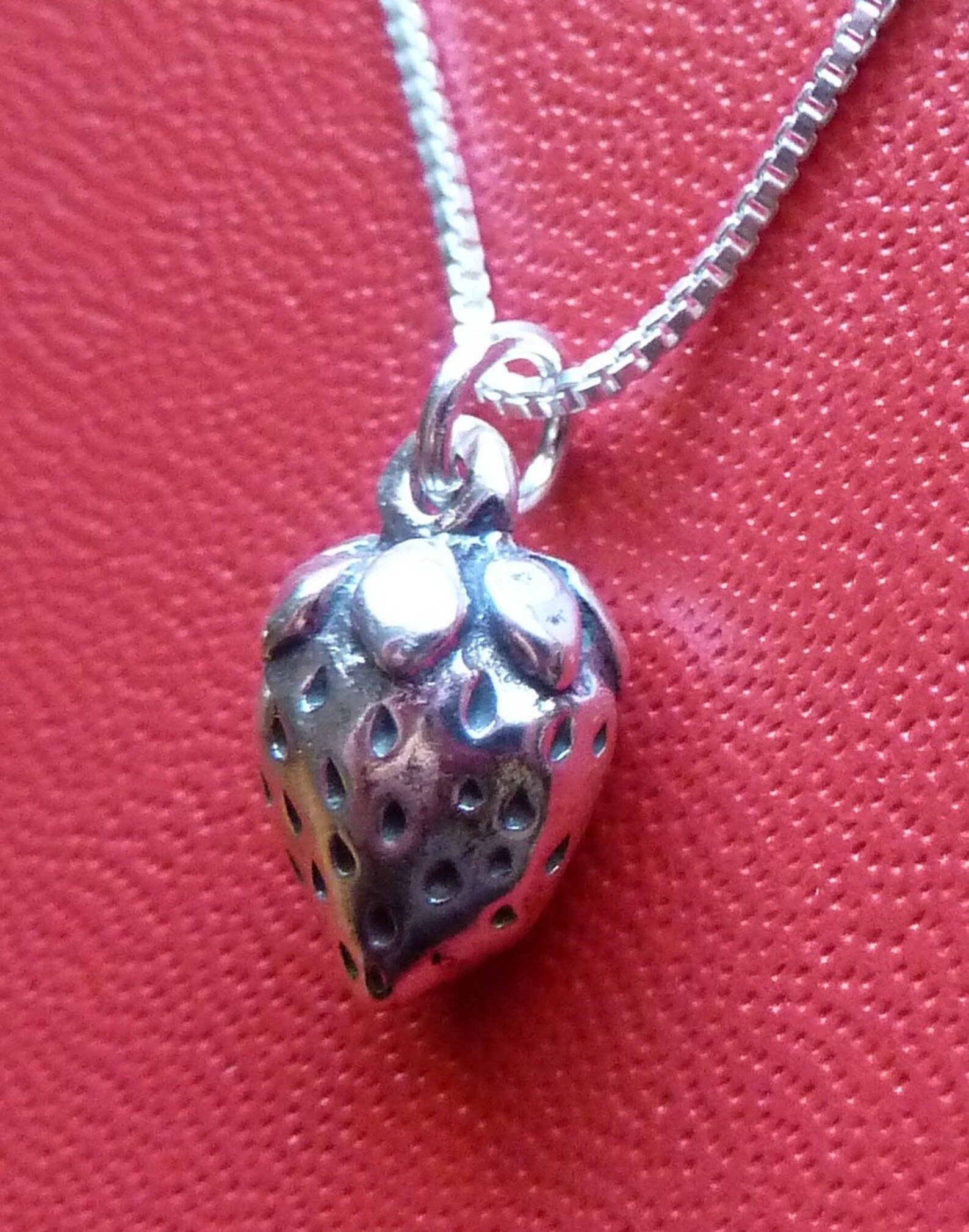 Sterling Silver Strawberry Necklace Etsy