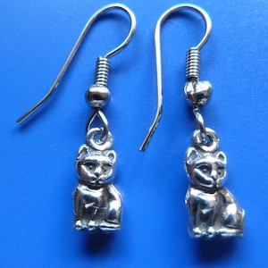 Sterling Silver Small Kitty Cat Kitten Earrings-Dangle Earrings image 1