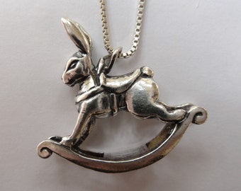 Sterling Silver Large Rocking Rabbit Necklace