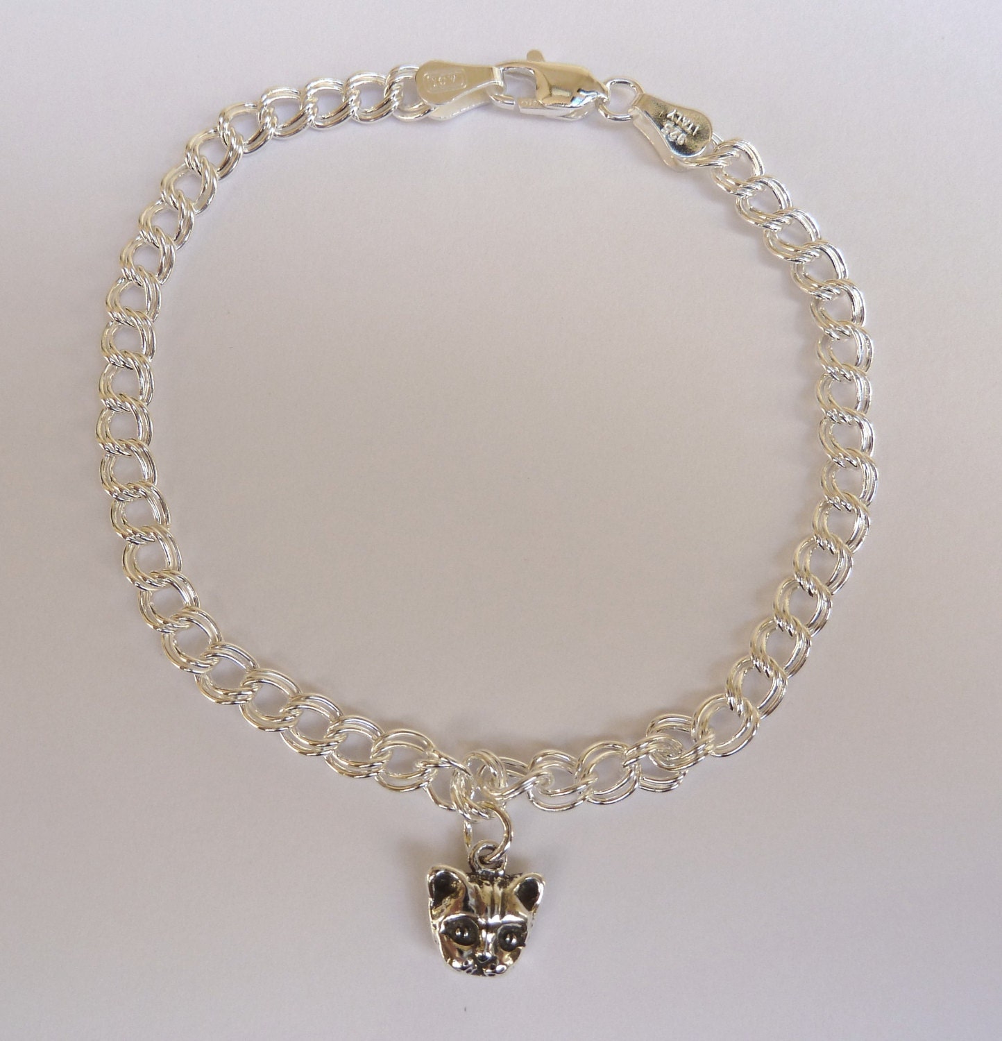 Sterling Silver Cat Face Charm Bracelet Etsy