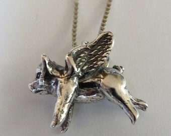 Sterling Silver Flying Pig Necklace