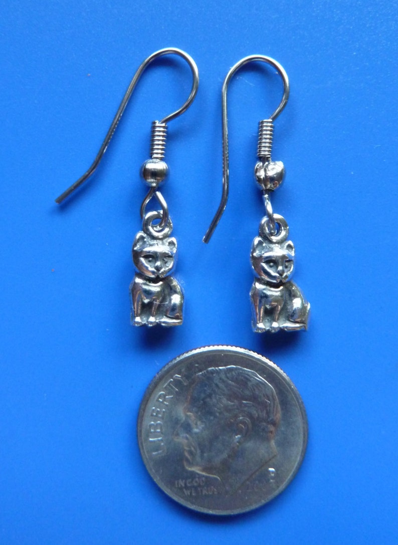 Sterling Silver Small Kitty Cat Kitten Earrings-Dangle Earrings image 4