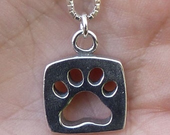 Sterling Silver Dog Paw Print Necklace-Block Paw Print Necklace-Dog Lover Gift-Cut Out Paw Print-Thick Charm