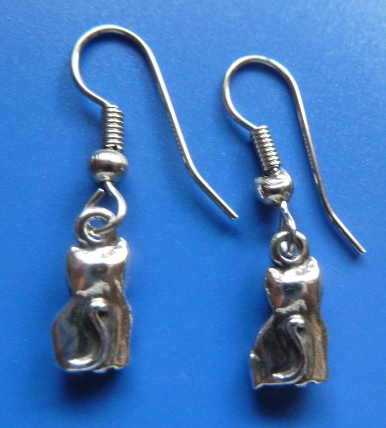 Sterling Silver Small Kitty Cat Kitten Earrings-Dangle Earrings image 3