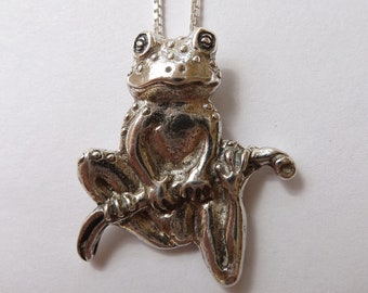 Sterling Silver Frog With Crooked Smile Necklace