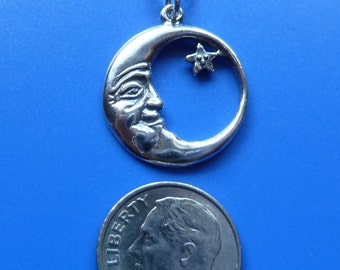 Sterling Silver Moon and Star Necklace Man in the Moon