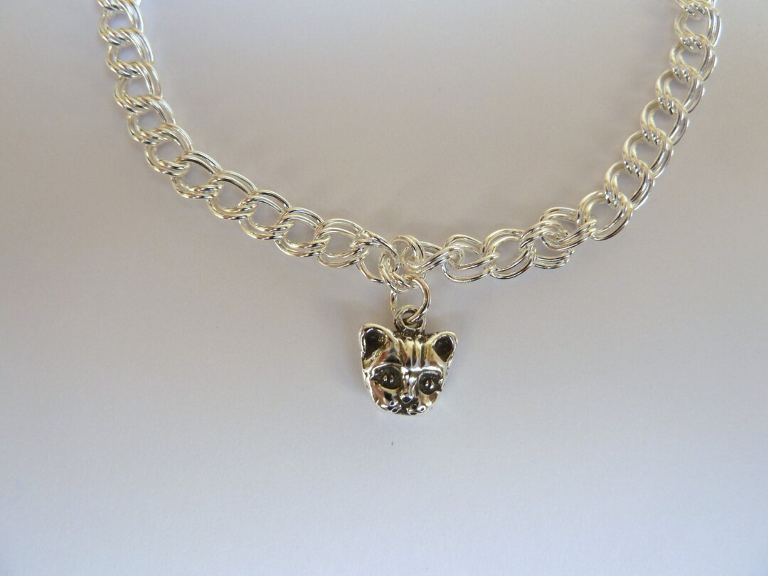 Sterling Silver Cat Face Charm Bracelet Etsy