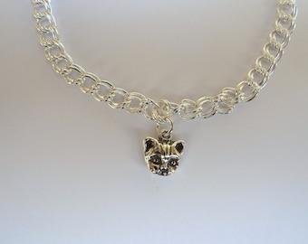 Sterling Silver Cat Face Charm Bracelet