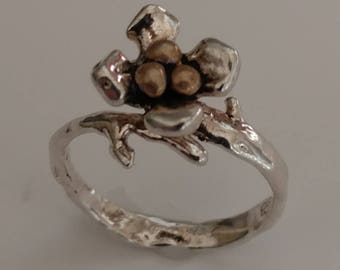 Sterling Silver and Bronze Bimetal Flower Ring-Mixed Metal Ring-One Ring-Stacklable Ring-Handmade-Floral Ring