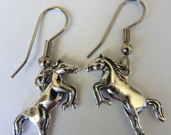 Leaping Horse Earrings-Sterling Silver-Equestrian Gift-Horse Lover-Jumping Horses-Two Sided
