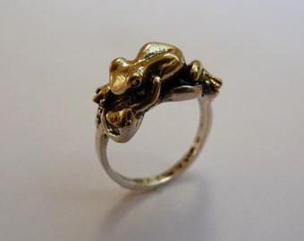 Bronze Frog Sitting on Sterling Silver Lilypad Ring