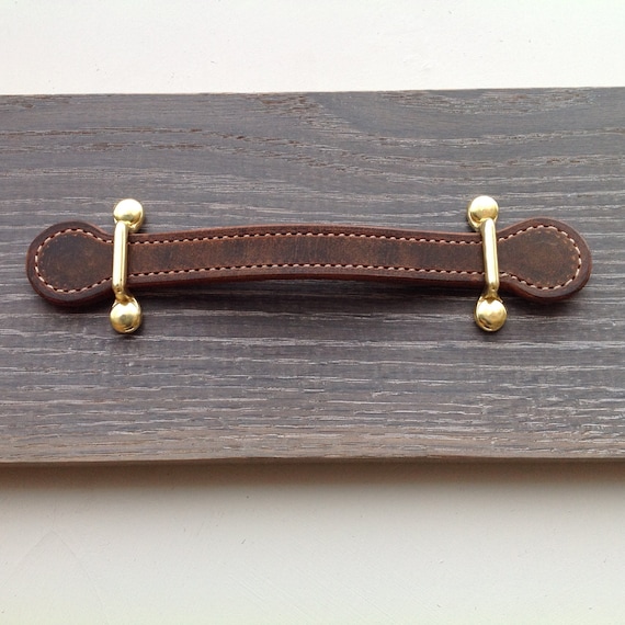 Vintage Brown, Leather pull with Brass brackets