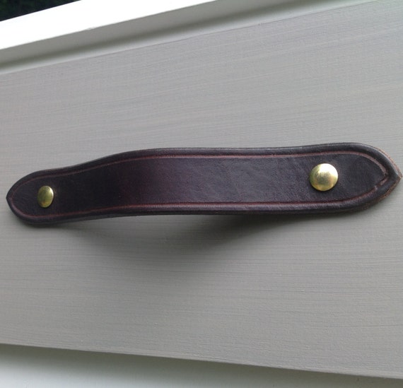 Dark Brown Leather Drawer Pull: single thickness, english ends, border grooved, edge slicked