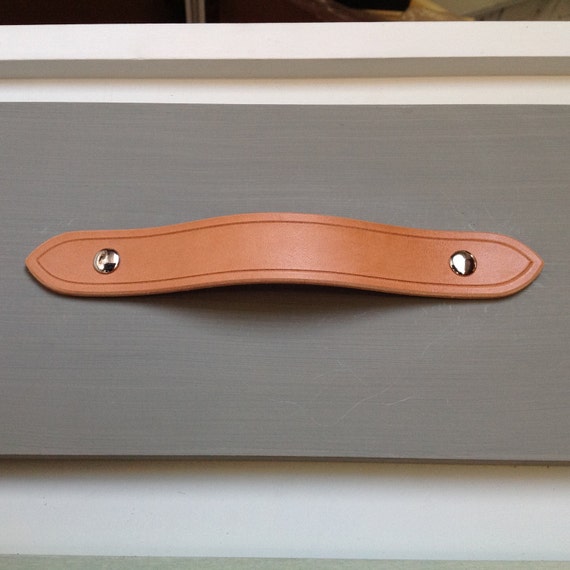 Natural Veg Tan, Leather drawer pull for furniture, Single thickness