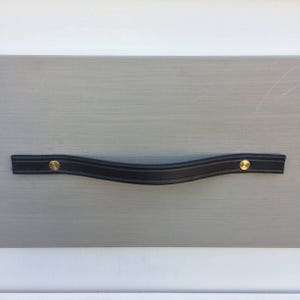 narrow width, black Leather Furniture Pull, square ends image 2