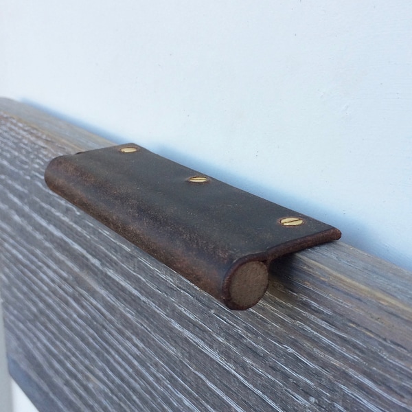 Furniture pull; Walnut Dowel encased in Vintage Brown Leather; Use on Cabinets, Doors, Drawers; Hand made in Virginia