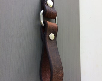 Loop door pull, Hinged, Vintage brown leather, 3/4" width