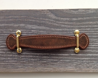 Vintage Brown, Leather pull with Brass brackets