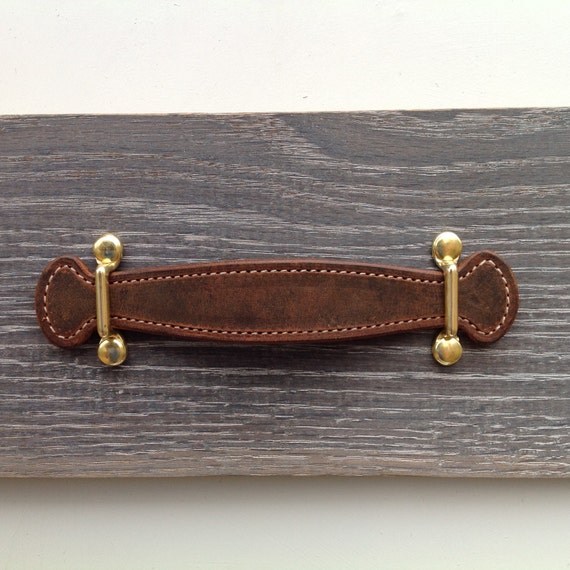 Vintage Brown, Leather pull with Brass brackets