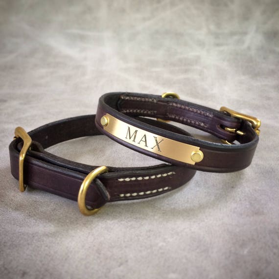 Small leather dog collar with plate